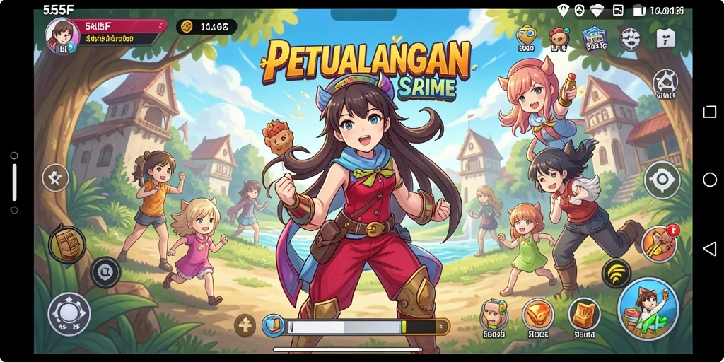 Tampilan gameplay 555F dengan karakter anime yang menawan.