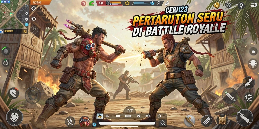 Screenshot CERI123 menunjukkan aksi intens di medan pertempuran Battle Royale.
