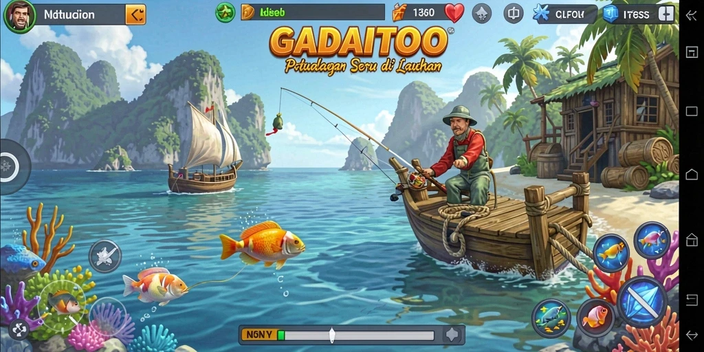 Tampilan gameplay GADAITOTO yang menampilkan momen mendebarkan memancing.