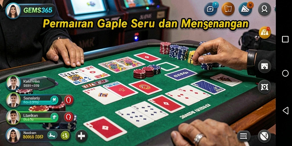 Tampilan seru permainan Gaple di GEMS365 dengan fitur multiplayer.