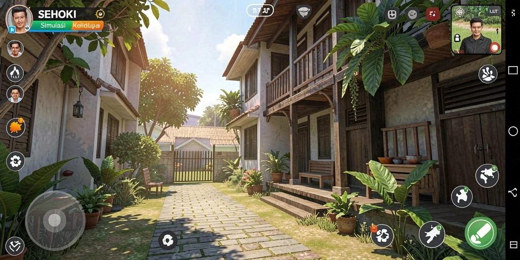 Tampilan gameplay SEHOKI yang menampilkan interaksi karakter dalam simulasi.