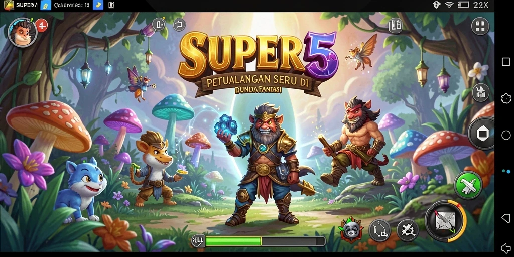 Screenshot SUPER5 menunjukkan pertarungan epik dalam dunia fantasi.