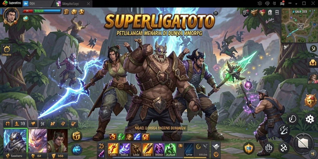Screenshot gameplay SUPERLIGATOTO menunjukkan pertempuran seru di dunia MMORPG.
