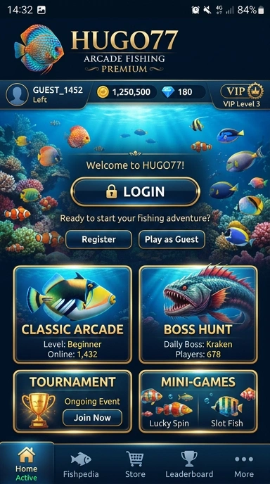 Tampilan antarmuka hugo77 yang sederhana dan menarik.